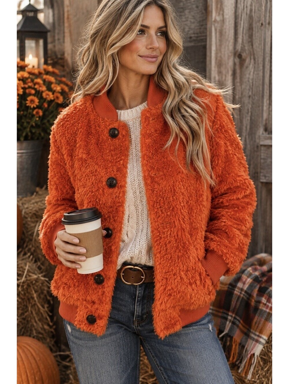 Ines de la Fressange x Uniqlo Burnt Orange Bomber Coat 70s Collegiate Retro M